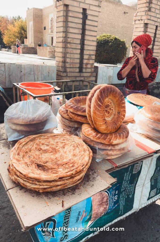 Bread section at Central Market in Bukhara