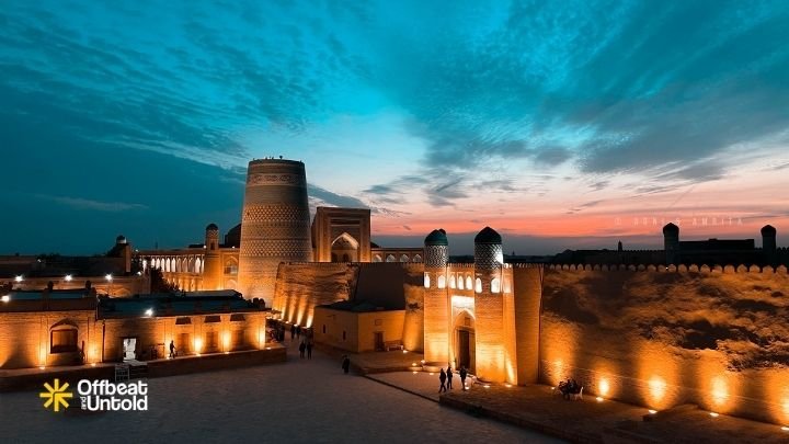 View of Itchan Qala in Khiva during evening from Terassa Cafe